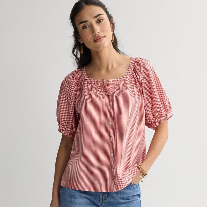 ソノマ レディース トップス シャツ Womensonoma Goods For Life Puff Sleeve Button Frontop Small Red Check レッド