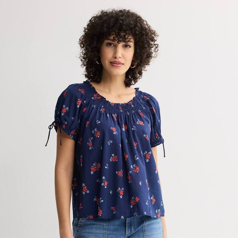 ソノマ レディース トップス シャツ プチ シャーリング Petite Sonoma Goods For Life Smocked Swing Top Navy Red Floral ネイビー