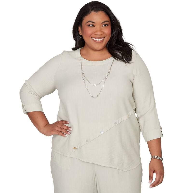 アルフレッド ダナー レディース トップス シャツ プラスサイズ レース Plusize Alfredunner Diagonal Splicedetailed Top with Necklaceladon