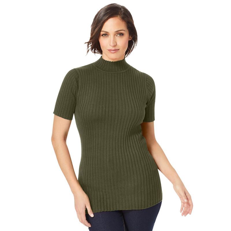 ジェシカロンドン レディース アウター ニット・セーター モックネック プラスサイズ Jessica London Womens Plusize Rib Mockneck Sweater Dark Olive Green グリーン