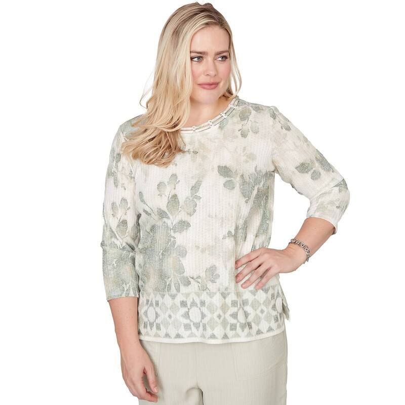 アルフレッド ダナー レディース トップス シャツ フラワー柄 フラワー Womens Alfredunner Floral Tonal Border Embellished Neck Top Celadon