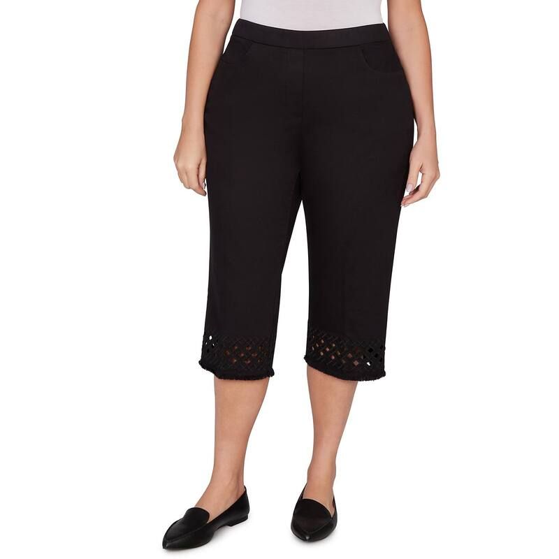 アルフレッド ダナー レディース ボトムス カジュアルパンツ カットアウト プラスサイズ キャップ Womens Plus Alfredunner Geometricut Out Flat Front Capris Onyx