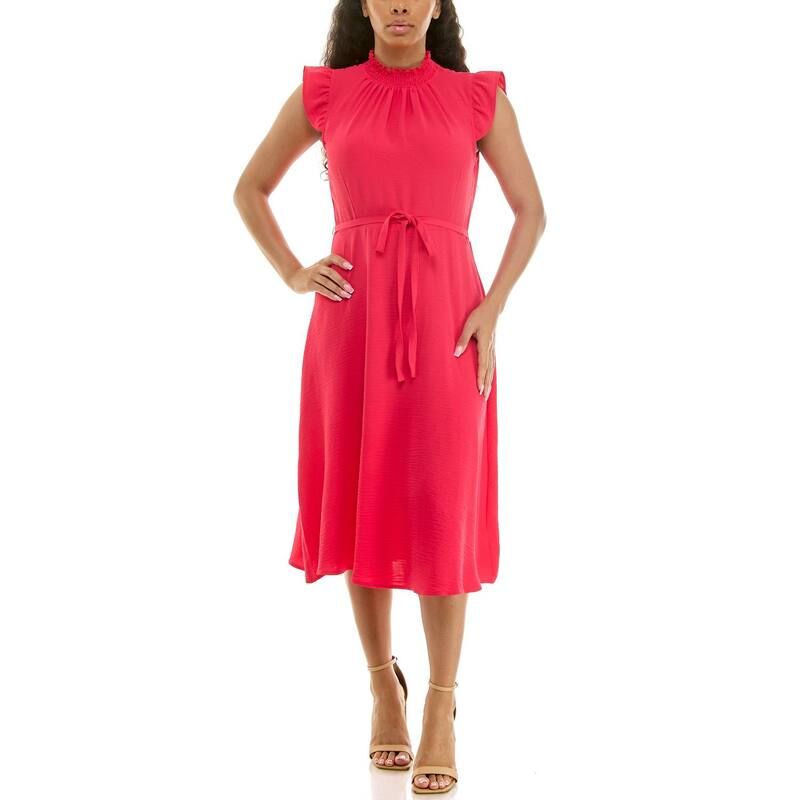 ニナレオナルド レディース トップス ワンピース ミディ シャーリング Womens Nina Leonard Smocked Neck Flutter Midi Dress Azalea