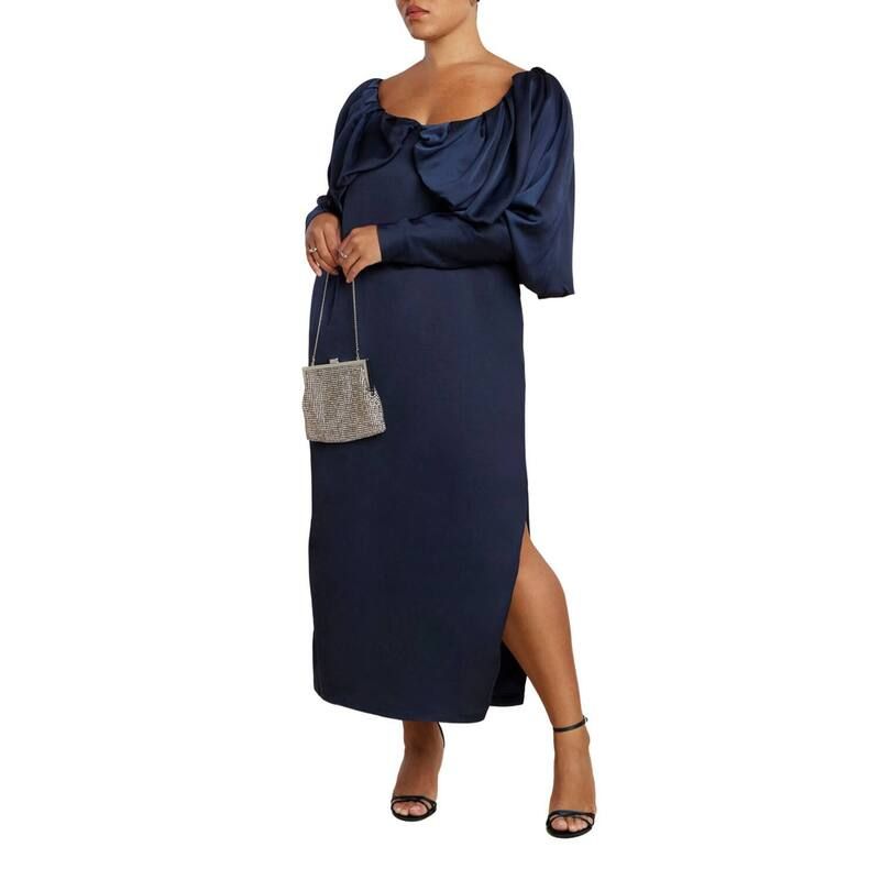 エロクイ レディース トップス ワンピース プラスサイズ プリーツ ELOQUII Womens Plusize Pleated Bodice Column Dress Navy Blazer ネイビー