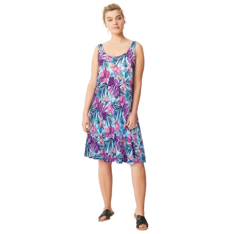 Ellos レディース トップス ワンピース プラスサイズ Ellos Plusize Crossover Back Tank Dress Aqua Sky Floral アクア