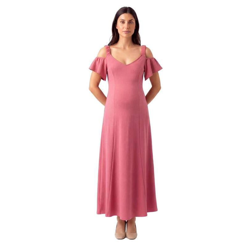 24 セブンコンフォート レディース トップス ワンピース フリル マタニティ マキシ Maternity 24Seven Comfort Apparel Cold Shoulderuffle Sleeve Maxi Dress Rose