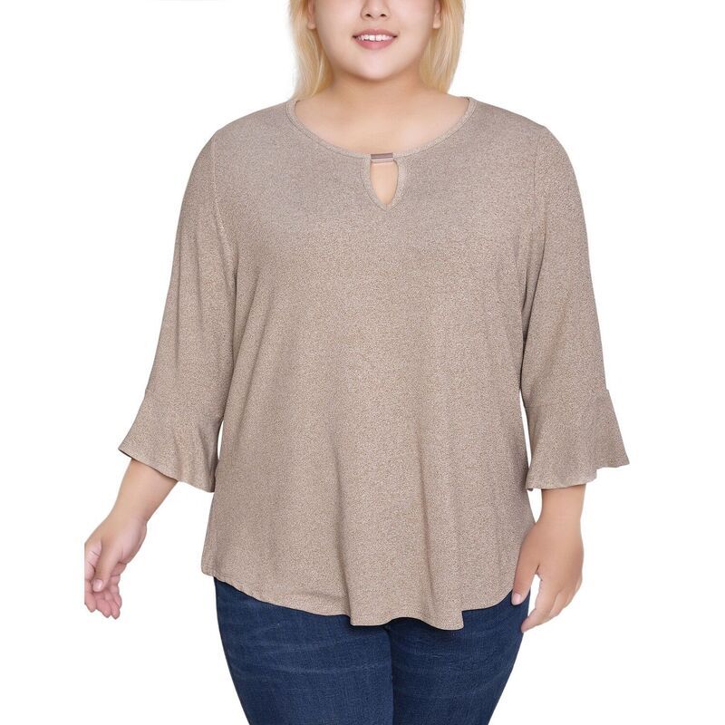 ニューヨークコレクション レディース トップス シャツ プラスサイズ NY Collection Plusize 34 Bell Sleeve Top Withardware Peppercorn