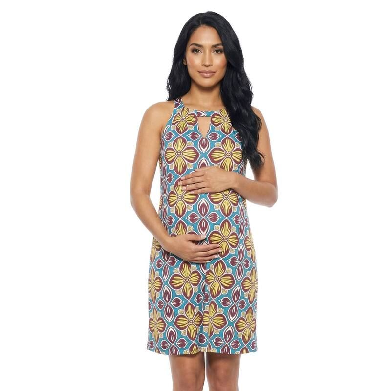 24 セブンコンフォート レディース トップス ワンピース ひざ丈 フラワー柄 ノースリーブ マタニティ フラワー Maternity 24Seven Comfort Apparel Floral Knee Length Sleeveless Keyhole