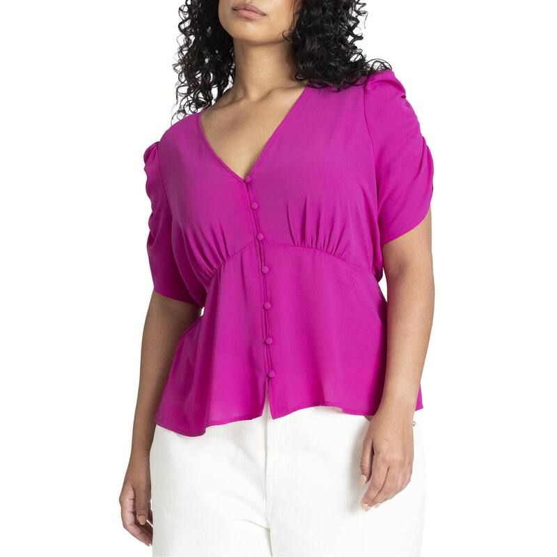 エロクイ レディース トップス シャツ プラスサイズ Eloquii Womens Plusize Shirred Sleeve Top With Buttons Berry 14,804円