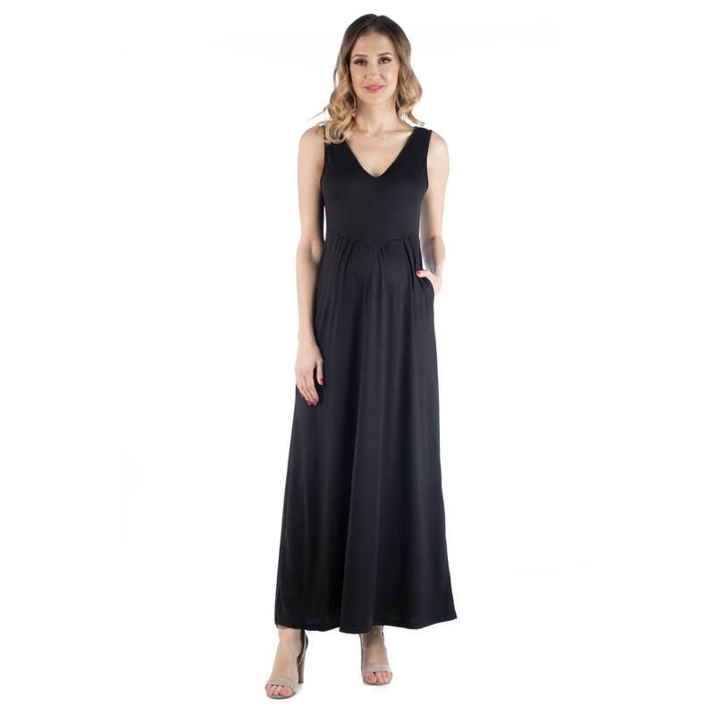 24 セブンコンフォート レディース トップス ワンピース Vネック A ライン ノースリーブ マタニティ マキシ Maternity 24Seven Comfort Apparel VNeck Sleeveless ALine Pocket Maxi Dre