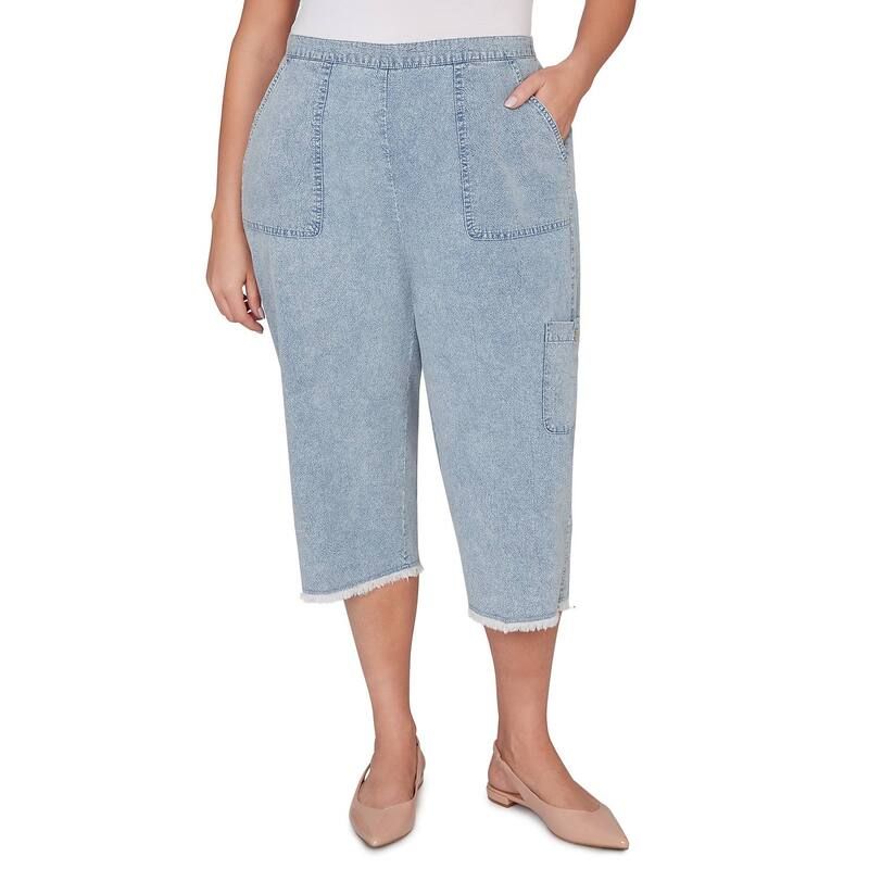 アルフレッド ダナー レディース ボトムス カジュアルパンツ プラスサイズ デニム キャップ フリンジ Plusize Alfredunner Fringe Denim Patch Pocket Capri Pantsky Blue ブルー 13,244円