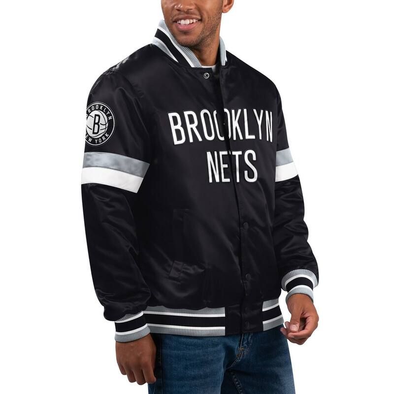 スターター レディース アウター ジャケット・ブルゾン サテン Menstarter Black Brooklynets Home Game Satin FullSnap Varsity Jacket Net Black ブラック