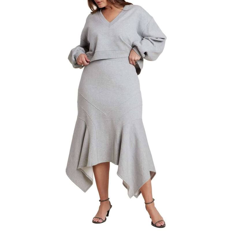 エロクイ レディース ボトムスカート プラスサイズ パイル ELOQUII Womens Plusize Seam Detail Trumpet French Terry Skirt Heather Grey グレー