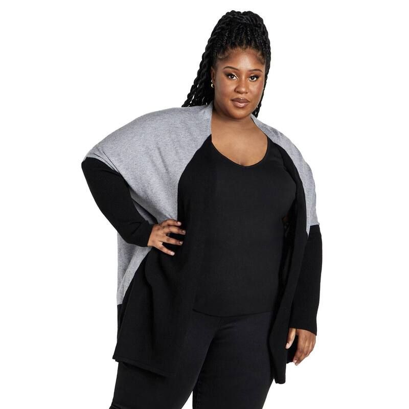 アベニュー レディース アウター ニット・セーター プラスサイズ カーディガン Avenue Womens Plusize Splice It Cardigan Black Charcoal ブラック