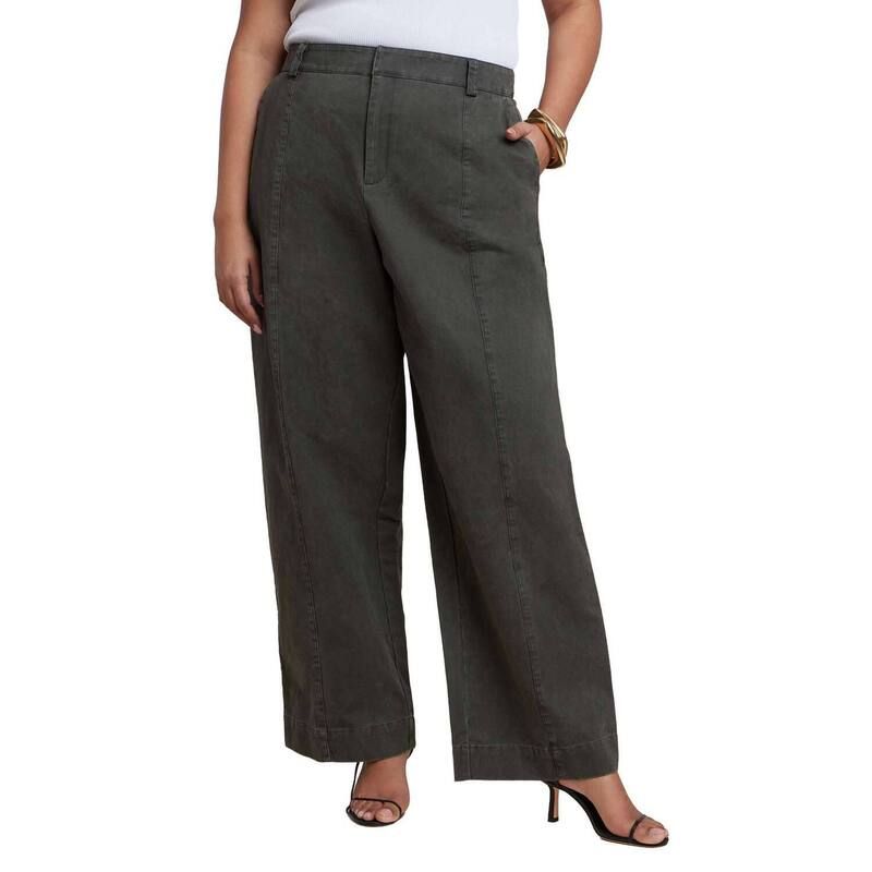 エロクイ レディース ボトムス カジュアルパンツ ストレート プラスサイズ ELOQUII Womens Plusize Twill Straight Leg Pant Burnt Olive オリーブ