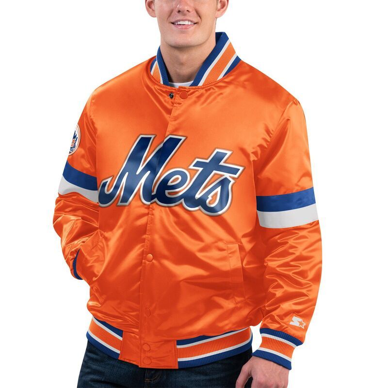 スターター レディース アウター ジャケット・ブルゾン サテン Menstarter Orange New York Mets Home Game Satin FullSnap Varsity Jacket Met Orange オレンジ