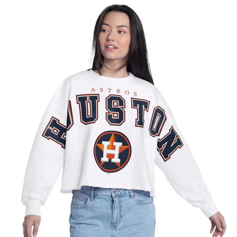 GIII レディース トップス Tシャツ スウェット クロップド Womens GIII 4Her by Carl Banks White Houston Astros Bleachers Cropped Pullover Sweatshirt Ast Whi