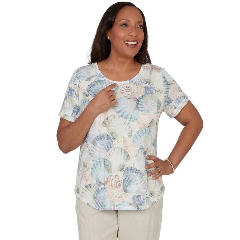 アルフレッド ダナー レディース トップス Tシャツ Womens Alfredunner Seashells Embellished Solid Topastel
