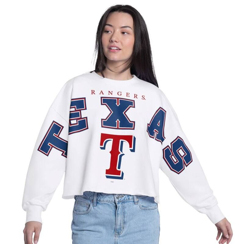 GIII レディース トップス Tシャツ スウェット クロップド Womens GIII 4Her by Carl Banks Whitexas Rangers Bleachers Cropped Pullover Sweatshirt Rgr White ホ