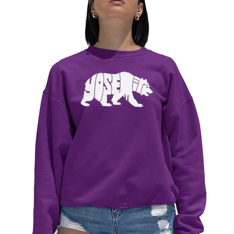 エルエーポップアート レディース トップス Tシャツ クルーネック スウェット LA Pop Art Yosemite Bear Womens Word Art Crewneck Sweatshirt Purple パープル