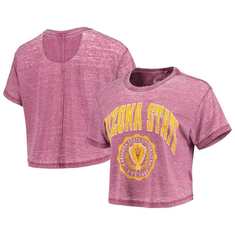 アンブランデッド レディース トップス Tシャツ ヴィンテージ Unbranded Womens Pressbox Maroon Arizona State Sun Devils Edith Vintage Burnout Crop TShirt Asu Re