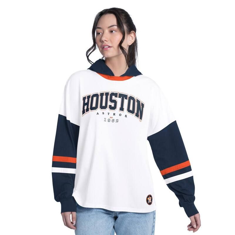 GIII レディース トップス Tシャツ Womens GIII 4Her by Carl Banks WhiteNavy Houston Astros Key Player Oversized Hooded Long Sleeve TShirt Ast Wh