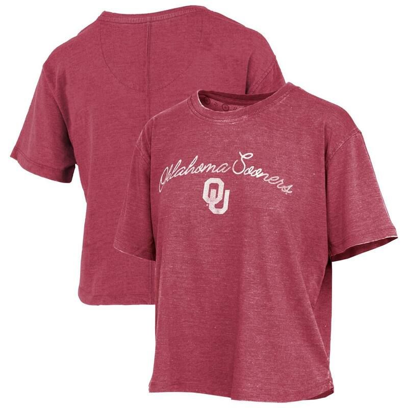 プレスボックス レディース トップス Tシャツ ヴィンテージ ロゴ Womens Pressbox Crimson Oklahoma Sooners Vintage Waist Length Script Over Logo TShirt Okl Red レッ