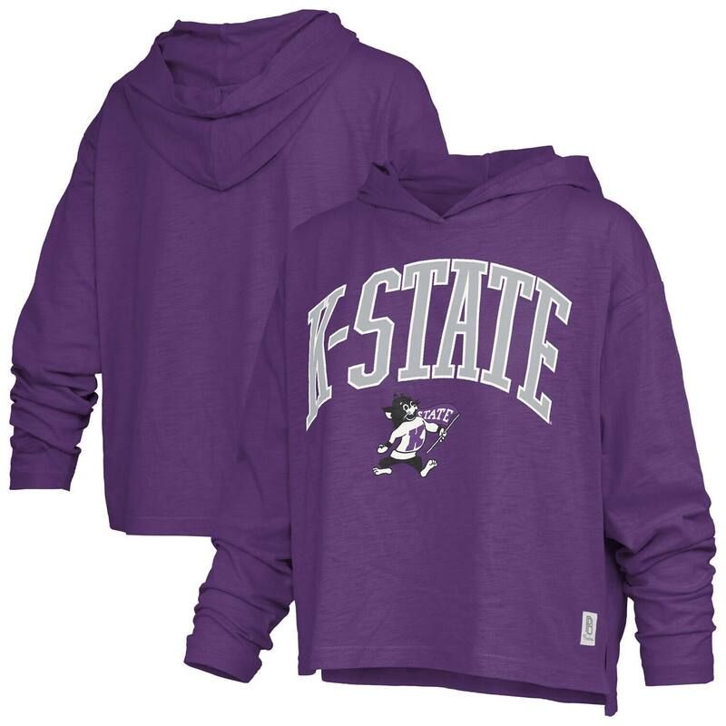 プレスボックス レディース トップス Tシャツ ロゴ Womens Pressbox Purple Kansastate Wildcats Nelson Arch Over Logo Long Sleeve Hooded TShirt Kst Purple パ