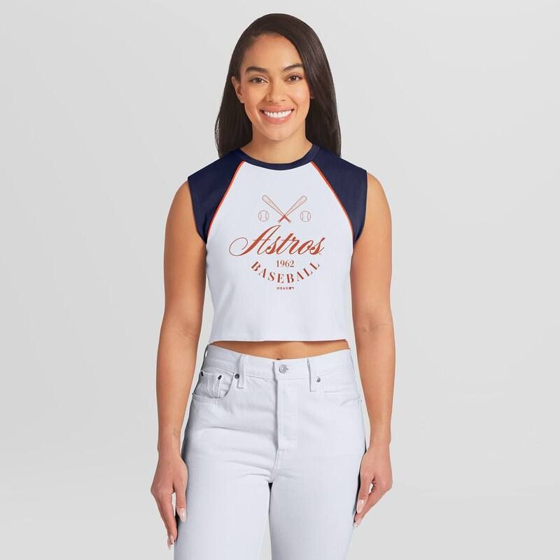 ウェア バイ エリン アンドルーズ レディース トップス Tシャツ クロップド Womens WEAR by Erin Andrews White Houston Astros Cooperstown Cropped Raglan Tank Top Ast W