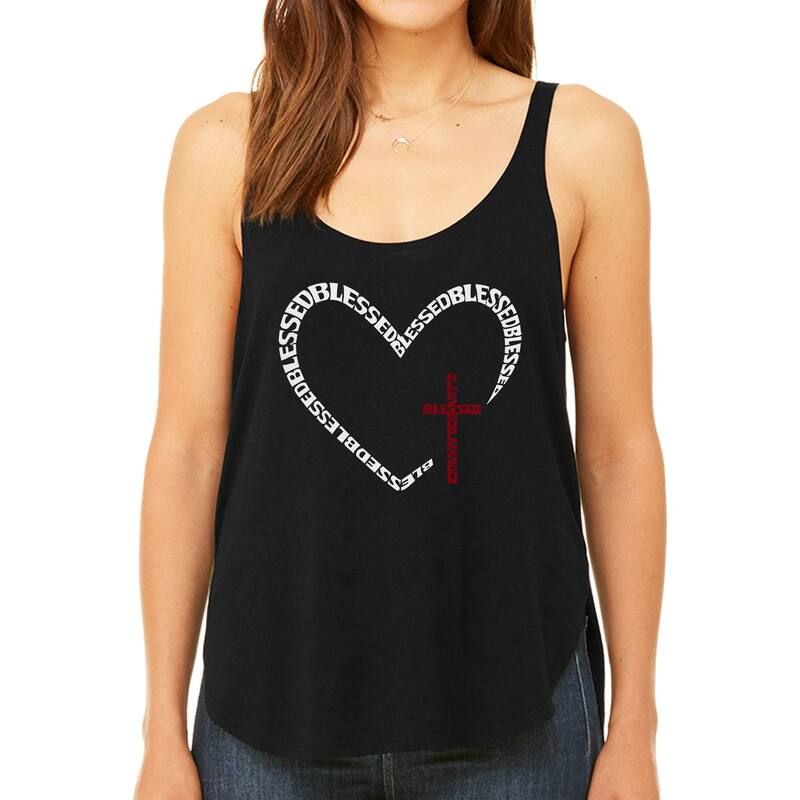 エルエーポップアート レディース トップス Tシャツ LA Pop Art Blessed Heart Womens Premium Word Art Flowy Tank Top Black ブラック