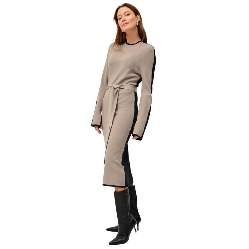 Ellos レディース トップス ワンピース プラスサイズ ミディ セーター Ellos Plusize Belted Color Block Midi Sweater Dress Heather Beige Black ブラック