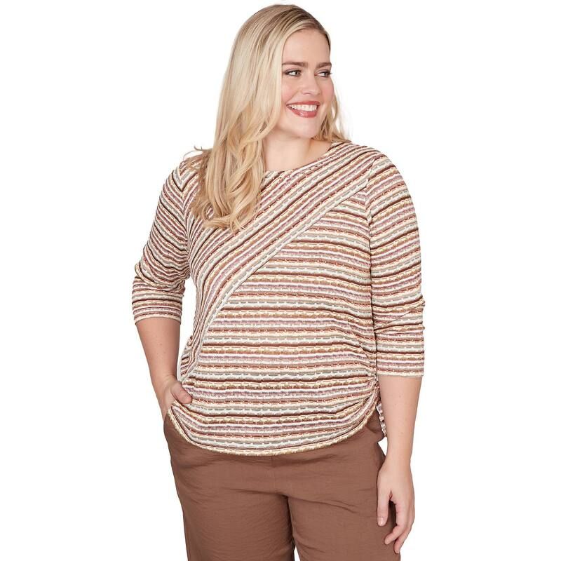 アルフレッド ダナー レディース トップス シャツ ギャザー Womens Alfredunner Spliced Textured Stripe Ruched Top Brown Multi ブラウン