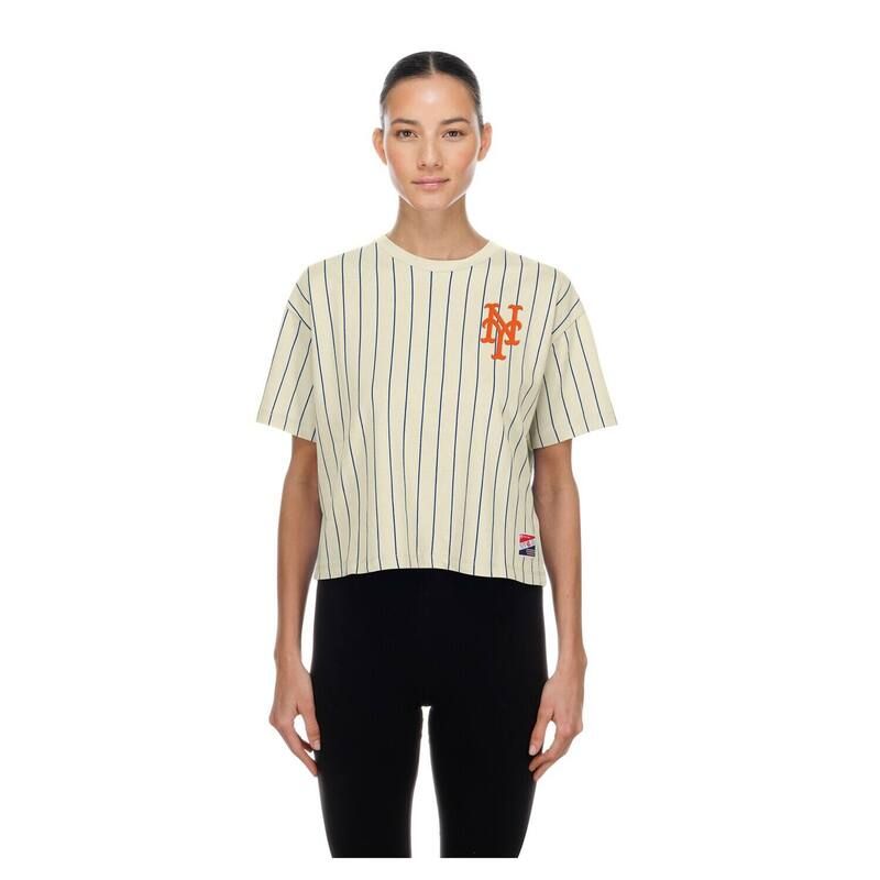 ニューエラ レディース トップス Tシャツ Womens New Era Cream New York Mets Throwback Boxy TShirt Met Beige ベージュ