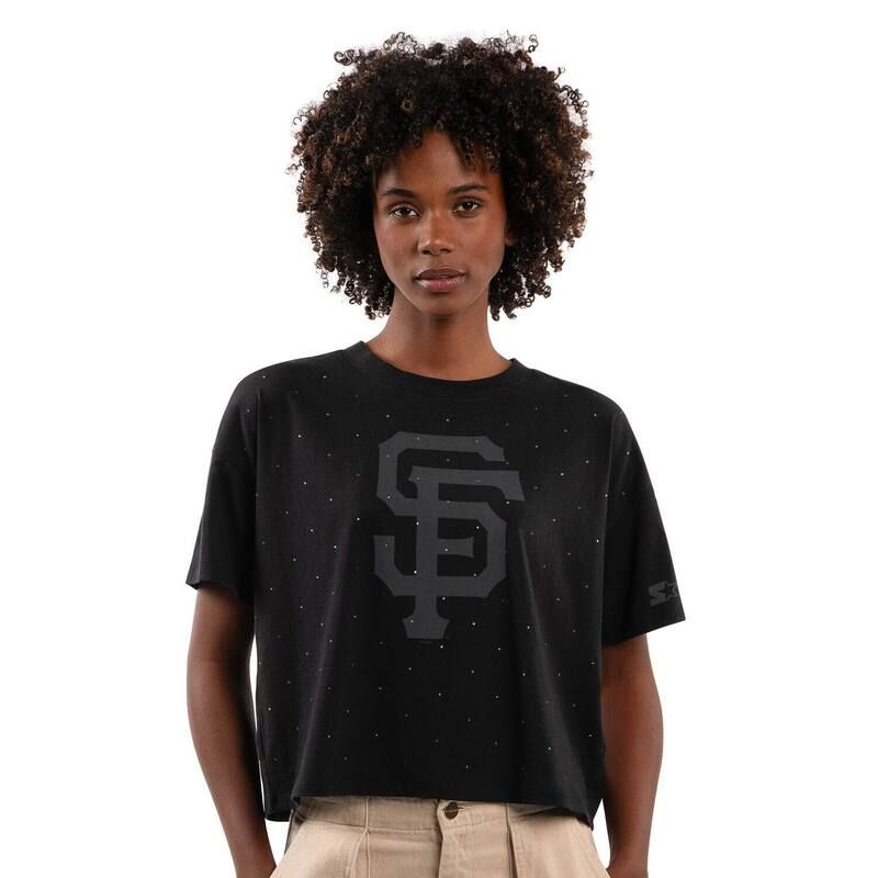 スターター レディース トップス Tシャツ クロップド Womenstarter Black San Francisco Giants Rhinestone Sprinkle Boxy Cropped TShirt Gnt Black ブラック