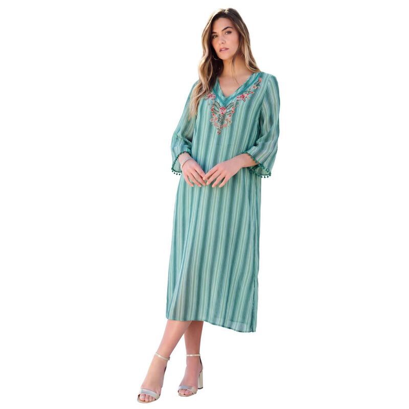 ロアマンズ レディース トップス ワンピース プラスサイズ Roamans Womens Plusize HandCrinkled Embellished Kaftantique Mint Coastal ミント