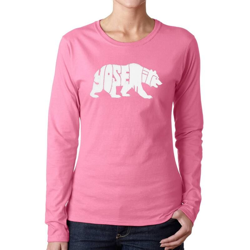 エルエーポップアート レディース トップス Tシャツ LA Pop Art Yosemite Bear Womens Word Art Long Sleeve TShirt Pink ピンク