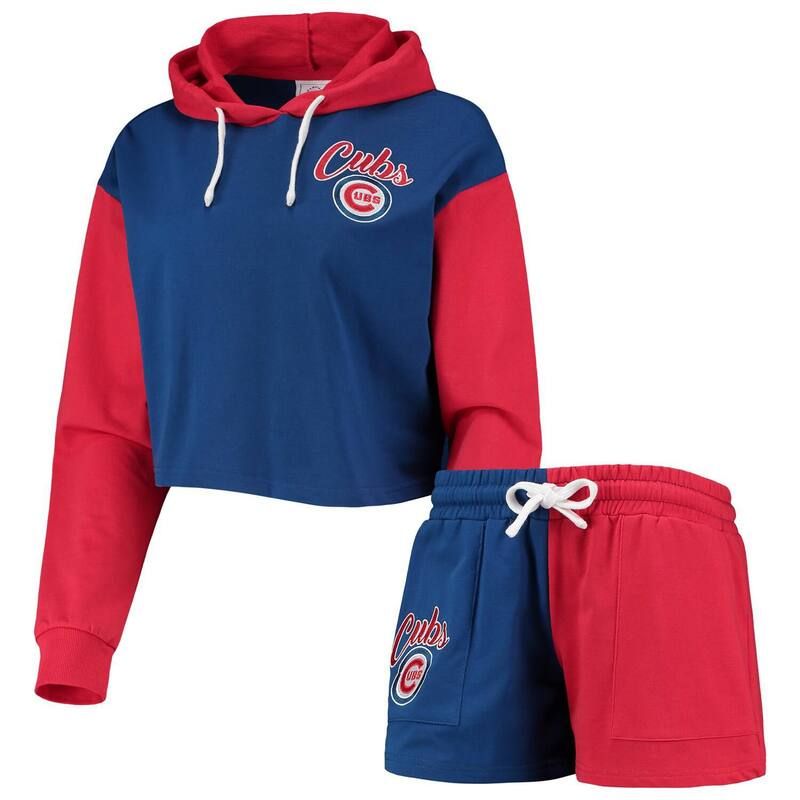 フォコ レディース アンダーウェア ナイトウェア ショートパンツ パーカー Womens FOCO RoyalRed Chicago Cubs ColorBlock Pullover Hoodie Shorts Lounge Set Cublue ブルー