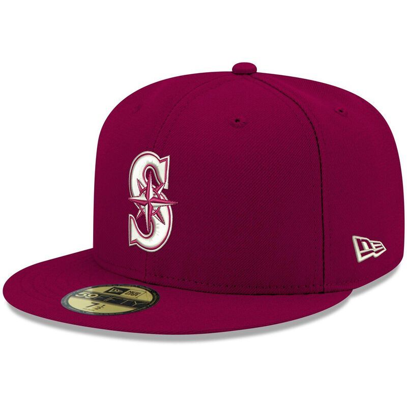 ニューエラ レディース アクセサリー 帽子 ロゴ Mens New Era Cardinal Seattle Mariners Logo White 59FIFTY Fitted Hat Mns Red レッド