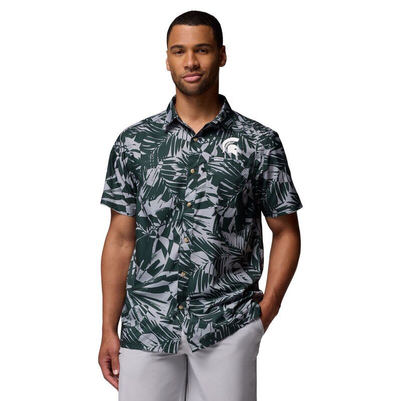 コロンビア レディース トップス Tシャツ Mens Columbia Green Michigan State Spartansuper Slack Tide OmniWick ButtonUp Shirt Msu Green グリーン