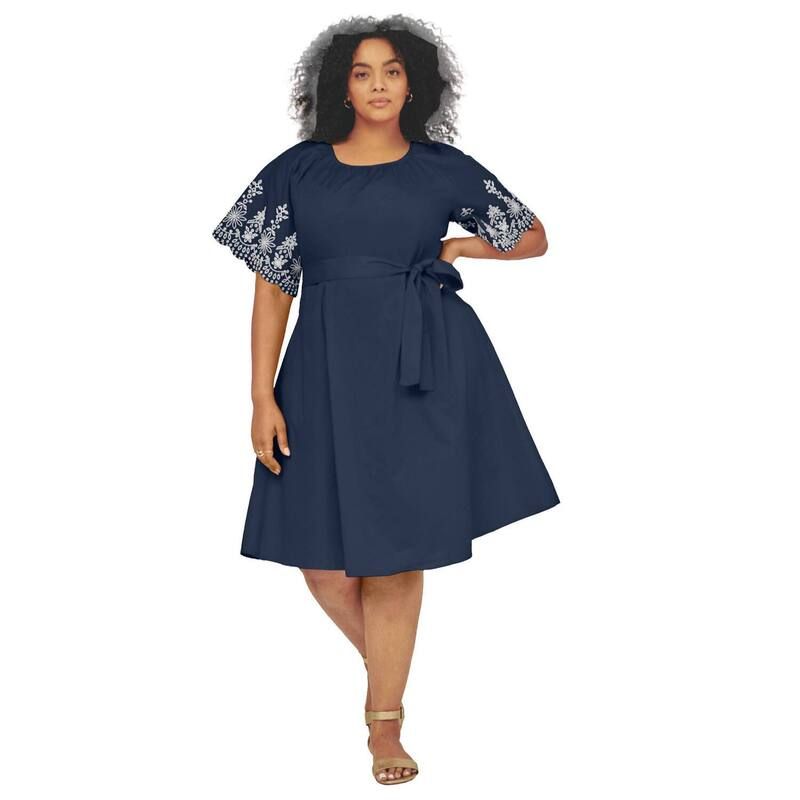 アベニュー レディース トップス ワンピース プラスサイズ ミディ 刺繍 Avenue Womens Plusizeyelet Embroidered Midi Dress Blue Scallop Eyelet ブルー
