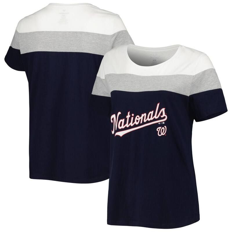 アンブランデッド レディース トップス Tシャツ プラスサイズ カラーブロック Unbranded Womens NavyHeather Gray Washingtonationals Plusize Colorblock TShirt Nat Navy ネイ