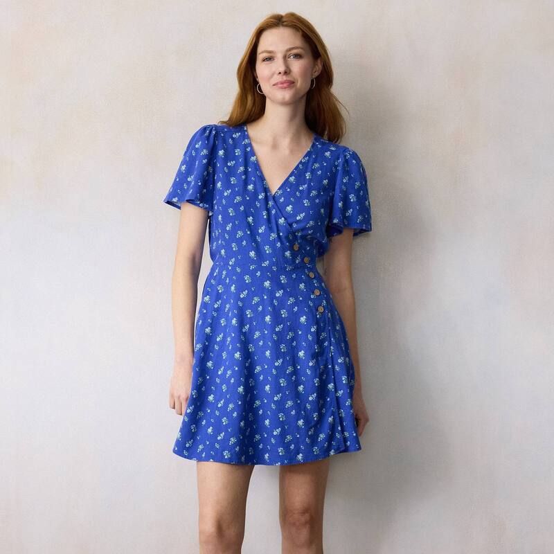 LC Lauren Conrad レディース トップス ワンピース ミニ Womens LC Lauren Conrad Button Wrap Mini Dress Bluelina Ditzy ブルー