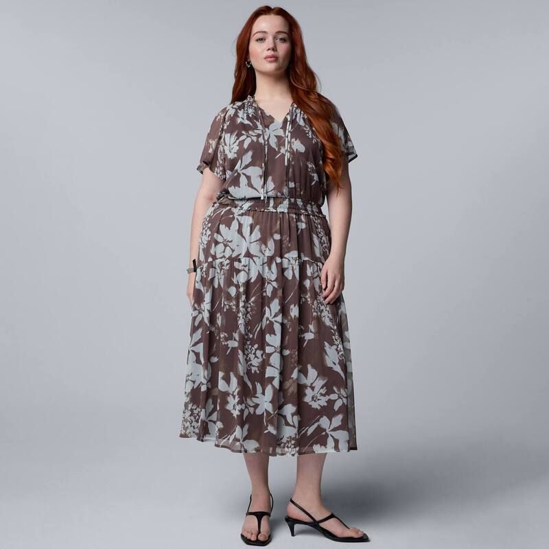 ヴェラウォン レディース トップス ワンピース プラスサイズ マキシ Plusize Simply Vera Wang Flowy Maxi Dress Brn Blue Bloom Floral ブルー
