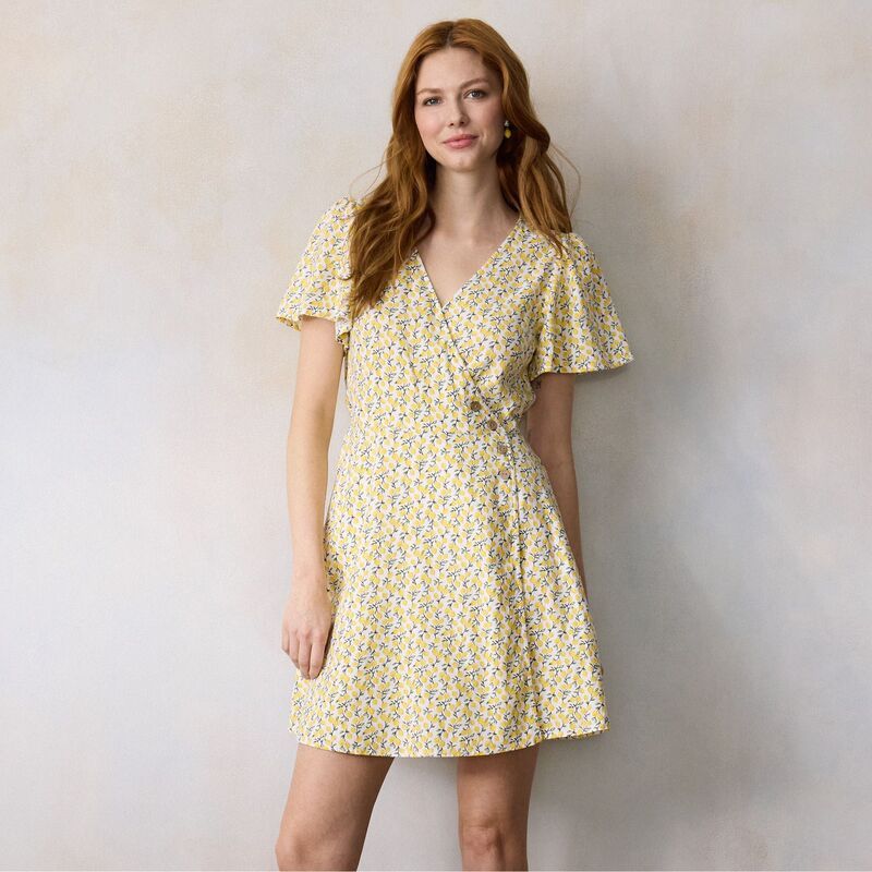 LC Lauren Conrad レディース トップス ワンピース ミニ Womens LC Lauren Conrad Button Wrap Mini Dress White Lively Lemons ホワイト