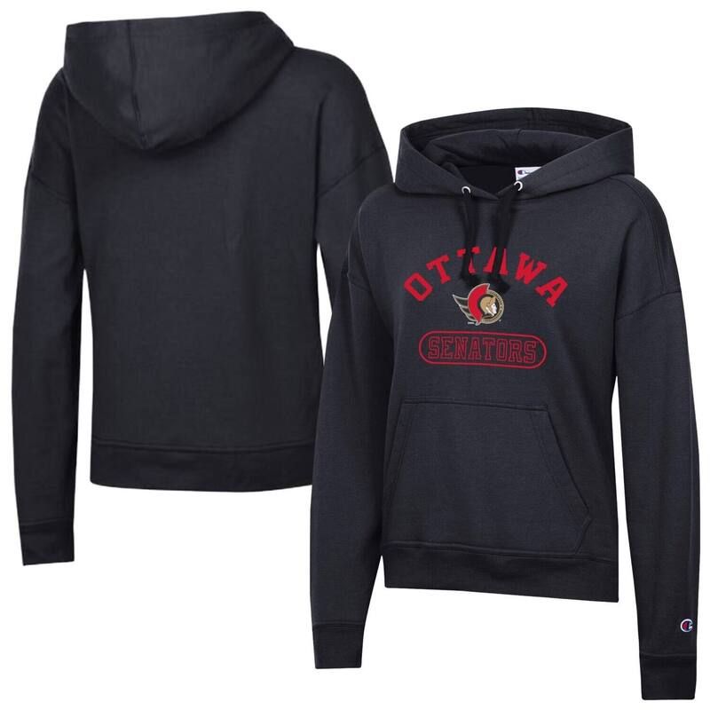 チャンピオン レディース トップス Tシャツ パーカー Womens Champion Black Ottawa Senators Arched Pill Box Hoodie Sen Black ブラック