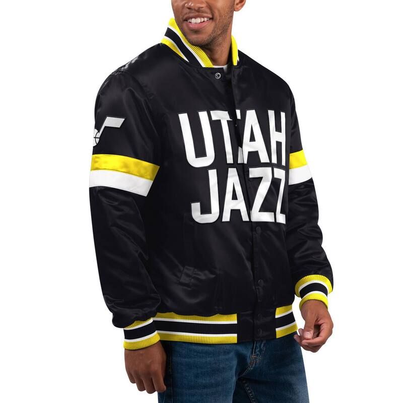 スターター レディース アウター ジャケット・ブルゾン サテン Menstarter Black Utah Jazz Home Game Satin FullSnap Varsity Jacket Jaz Black ブラック