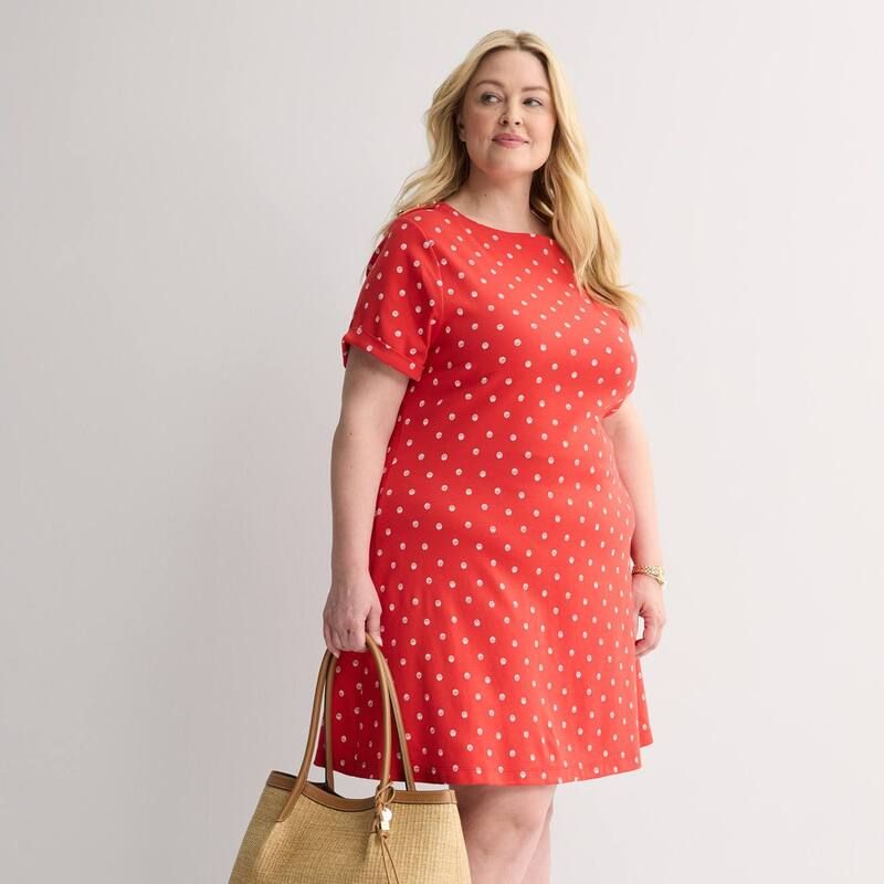クロフト&バロー レディース トップス ワンピース プラスサイズ Plusize Croft Barrow Buttoned Shoulder Dress Red Little Clam レッド