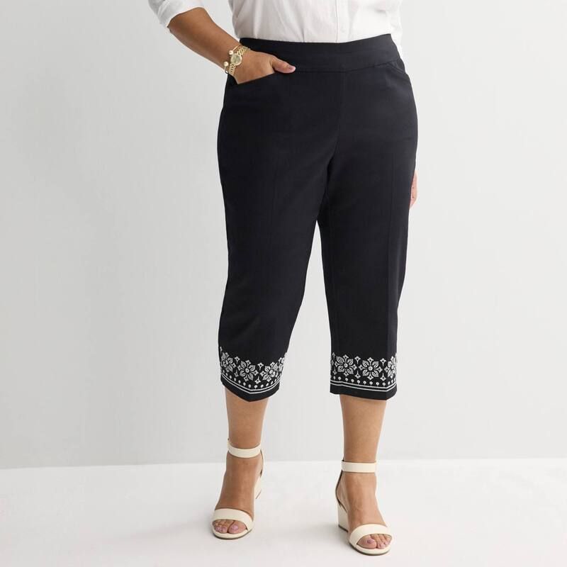 クロフト&バロー レディース ボトムス カジュアルパンツ プラスサイズ キャップ Plusize Croft Barrow Effortlesstretch Capri Pants Black Fun Trim ブラック