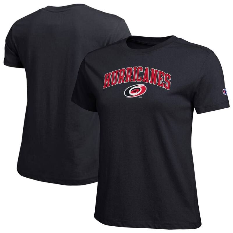 チャンピオン レディース トップス Tシャツ ロゴ Womens Champion Black Carolina Hurricanes Arch Mascot Logo TShirt Hur Black ブラック