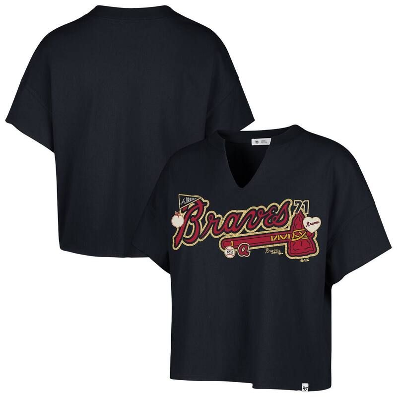 フォーティセブンブランド レディース トップス Tシャツ 47 Brand Womens 47 x Stoney Clover Lane Navy Atlanta Braves Oversized Notch Neck TShirt Brv Navy ネイビー